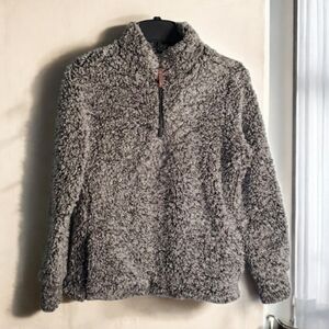 Weatherproof vintage top women's size small S faux fur quarter zip comfy grey